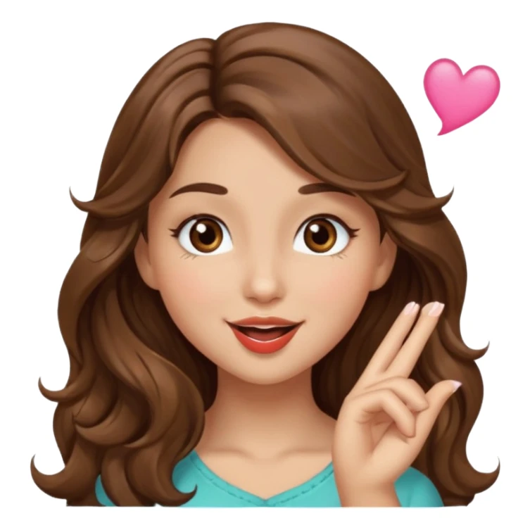 girl with long wavy brown hair, brown eyes, light to medium complexion, long lashes, blowing a kiss sticker