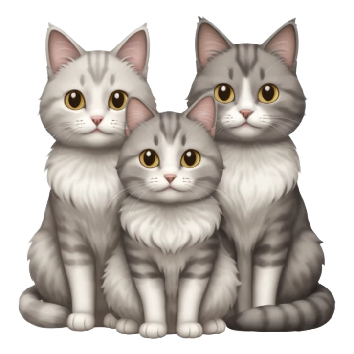 a very fluffy grey and white cat sitting with 2 other cats sticker