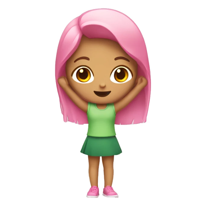 Girl wearing pink and green holding up pinky sticker