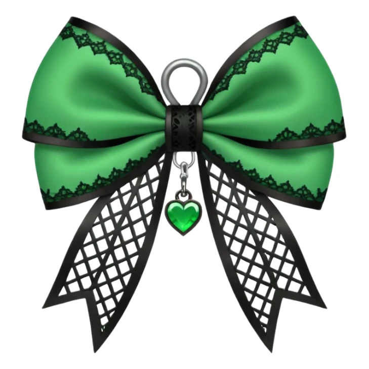 green gothic bow with black lace trim and heart charm, remove background sticker