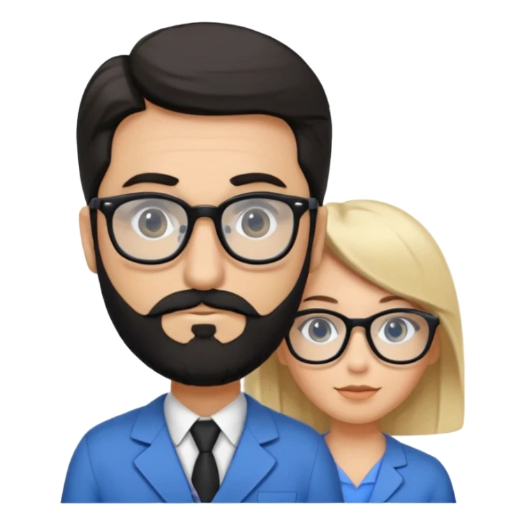 Quiero a un profesor de inglés que sea blanco con el pelo negro y corto que tenga barba pero no muy larga que tenga gafas con los ojos negros que esté fuerte y que al lado tenga a una chica rubia con los ojos azules y guapa sticker