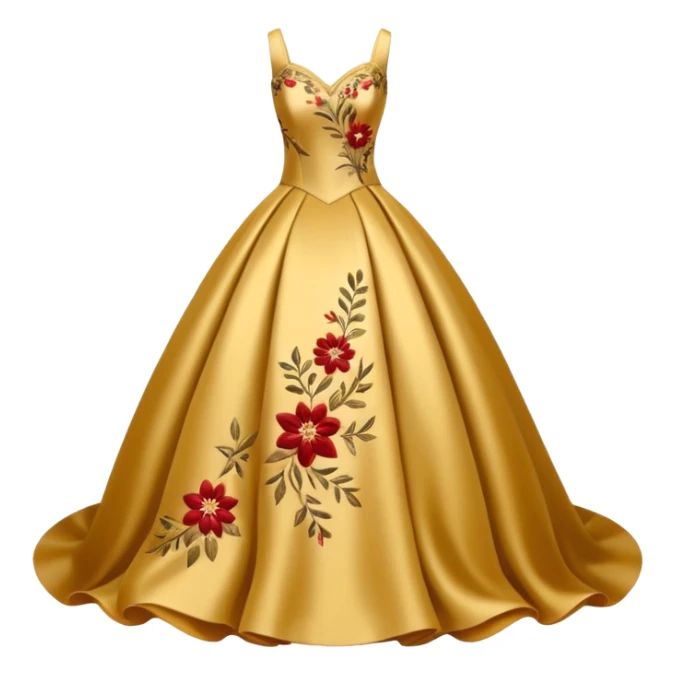 
A golden ball gown with embroidered floral details.




























 sticker
