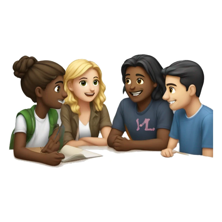 a group of 4 students discussing a to sticker