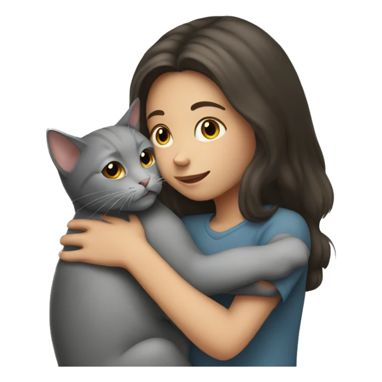 Brunette girl hugging gray cat sticker