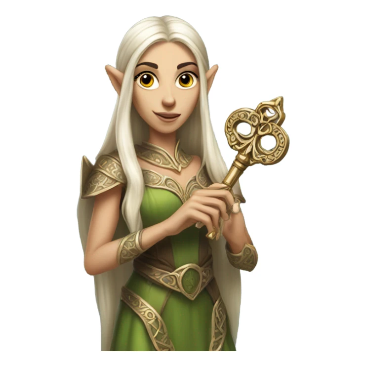 an elf woman login holding a big key sticker