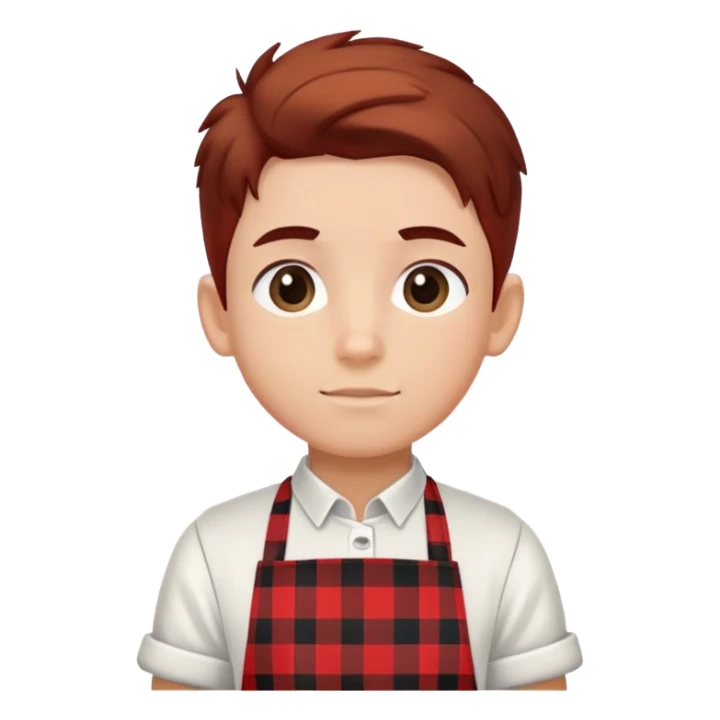 boy with hair up wearing a black, red, and white plaid apron sticker
