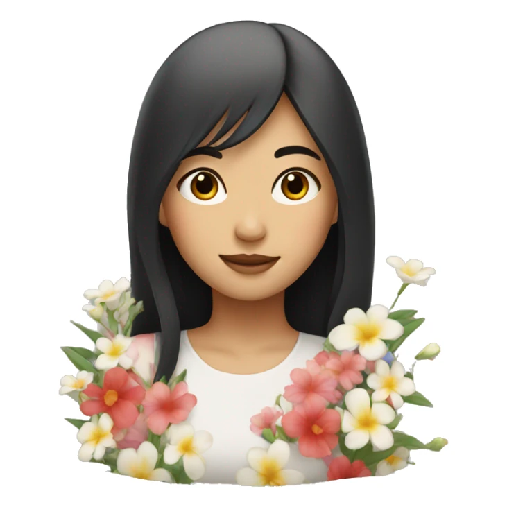 Asian girl with flowers sticker