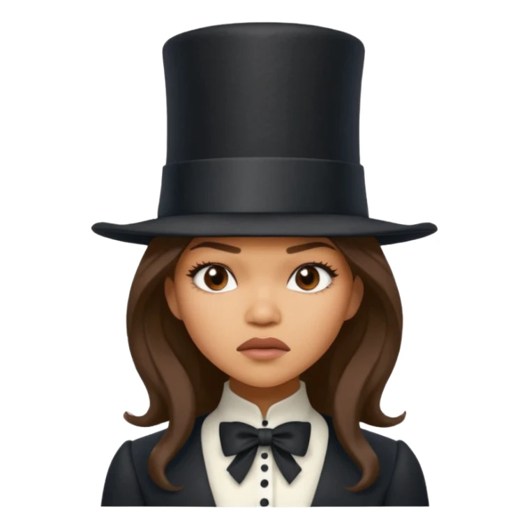 Zendaya making an annoyed face wearing a comically large top hat that is bigger than her  sticker