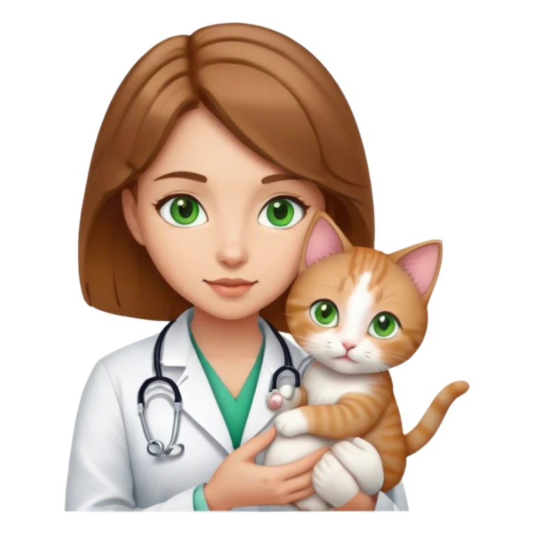 doctor girl medium light brown hair green eyes holds a cute kitty sticker