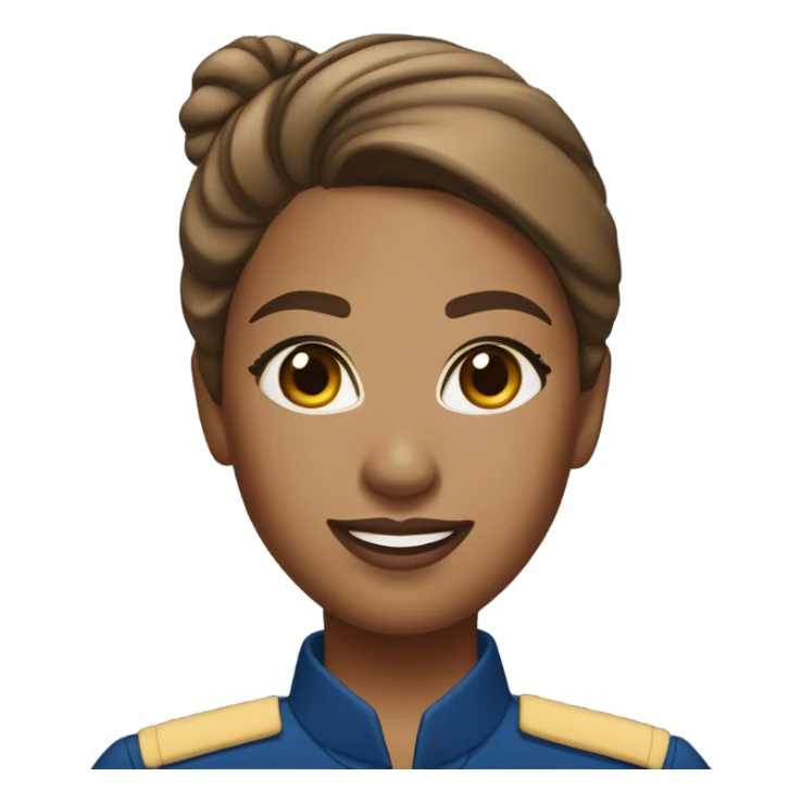 light brown skin flight attendant with brown hair in a bun blue uniform sticker