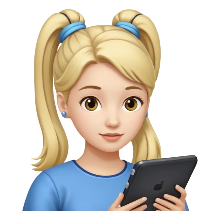 woman with two ponytails hair with tablet sticker