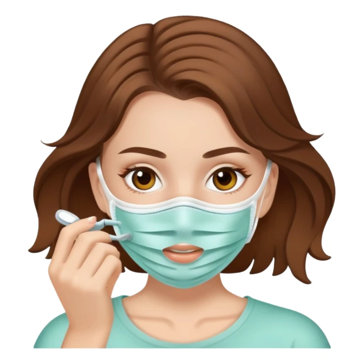 White girl with brown hair applying face mask for self care sticker