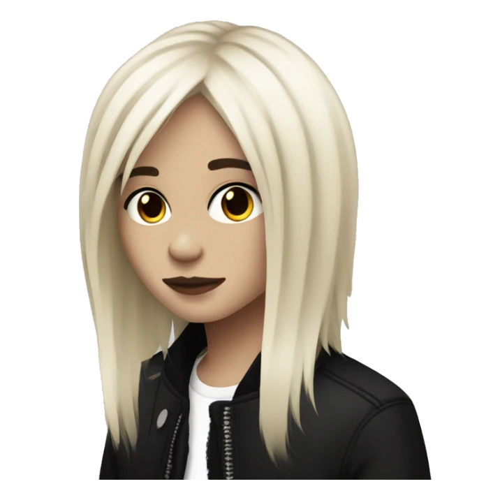 darker pale skin, black layered shag hair, emo sticker