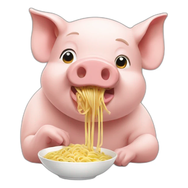 pig eating noodles without plate or bowl sticker