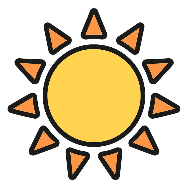 minimalist sun icon with thin colored outline and no face sticker