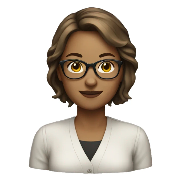 White woman with short brown hair and glasses sticker