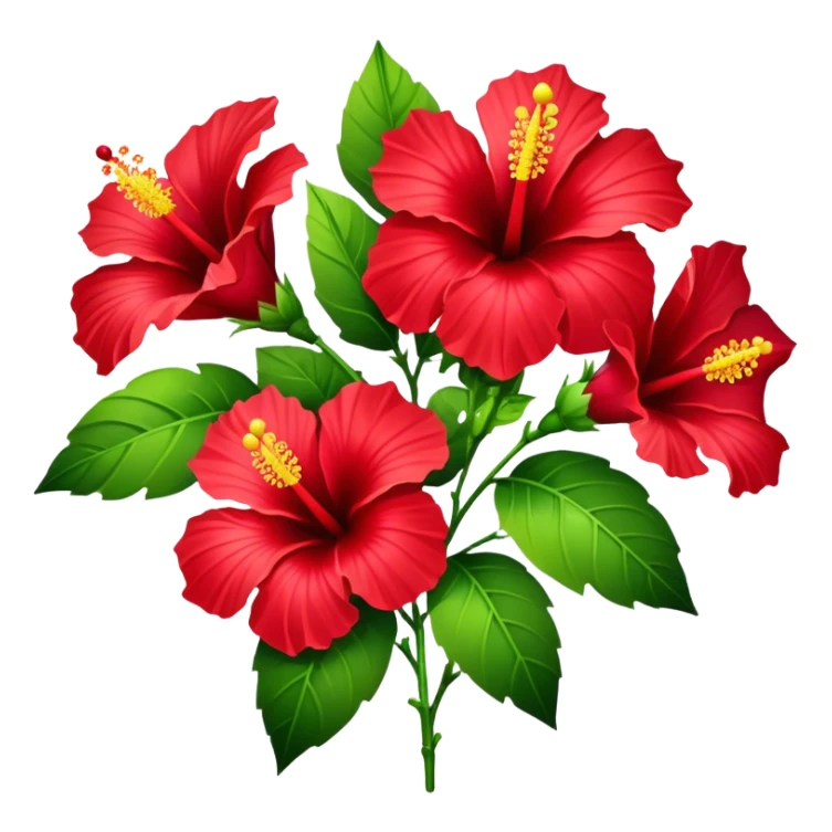 bouquet red Hawaiian hibiscus, luxuriant, stem, leaf, bud sticker