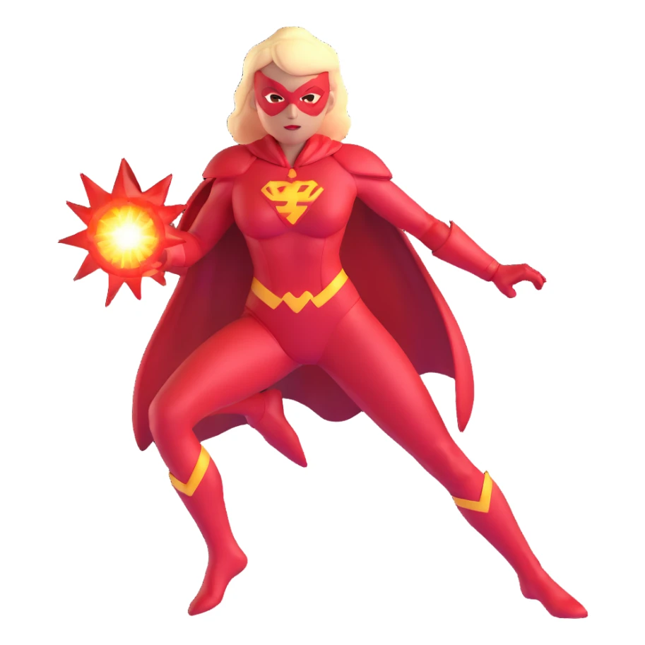 female superhero with red energy powers and red costume sticker