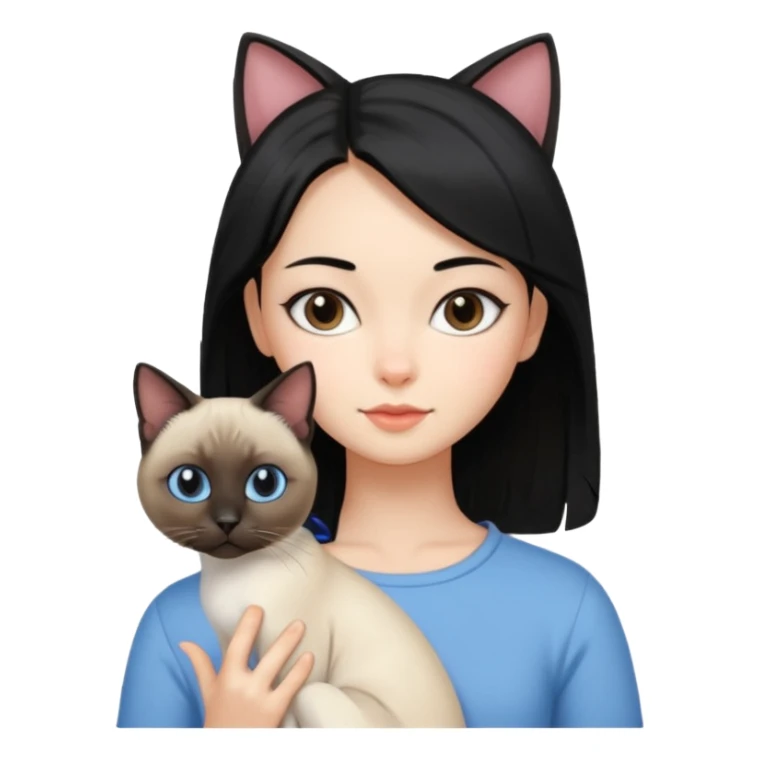 A girl with mid length black hair with siamese cat sticker