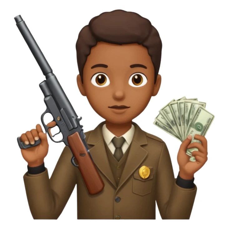 A brown kid holding a gun with money sticker