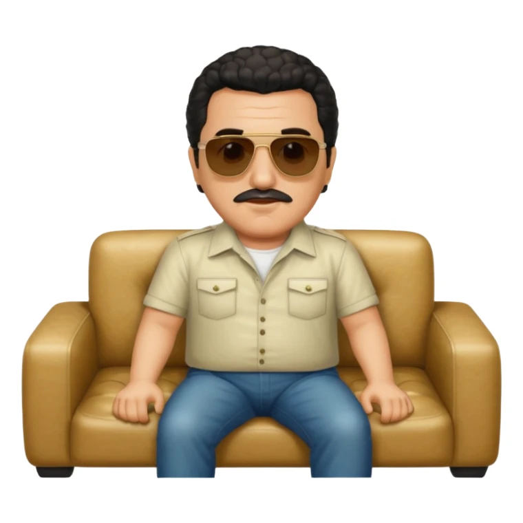 Pablo Escobar sitting on a sofa, with sunglasses, apple style emoji sticker