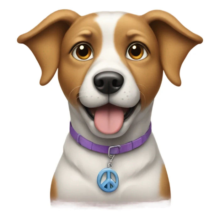 Dog with a peace sign sticker
