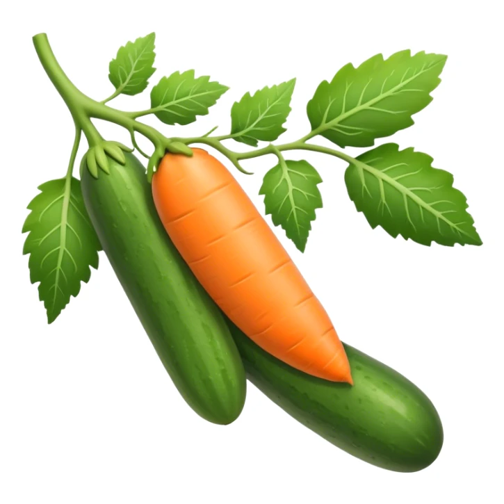 cucumber, eggplant, big carrot, on a branch sticker