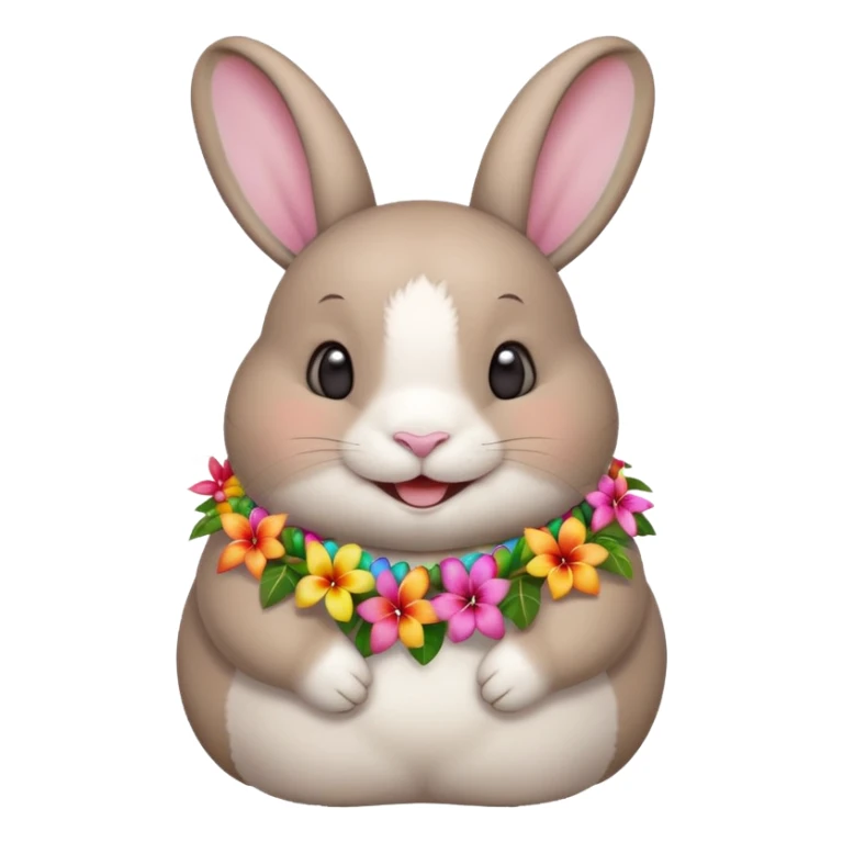 A chubby rabbit with a colorful tropical lei, smiling sweetly. sticker