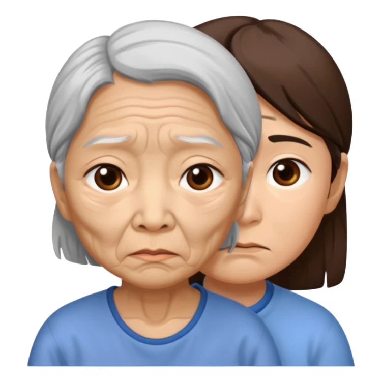 Tired old Asian girl and brown haired white boy  sticker