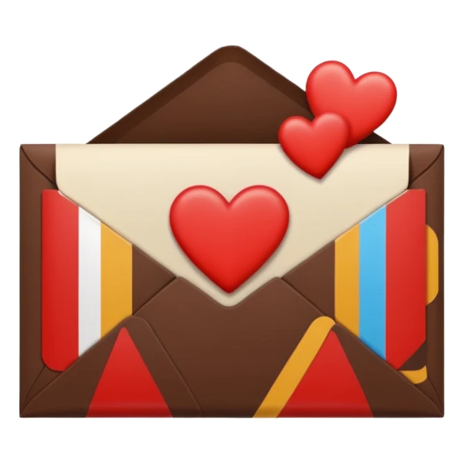 brown envelope with white letter and heart shaped stamp in dark chocolate color sticker