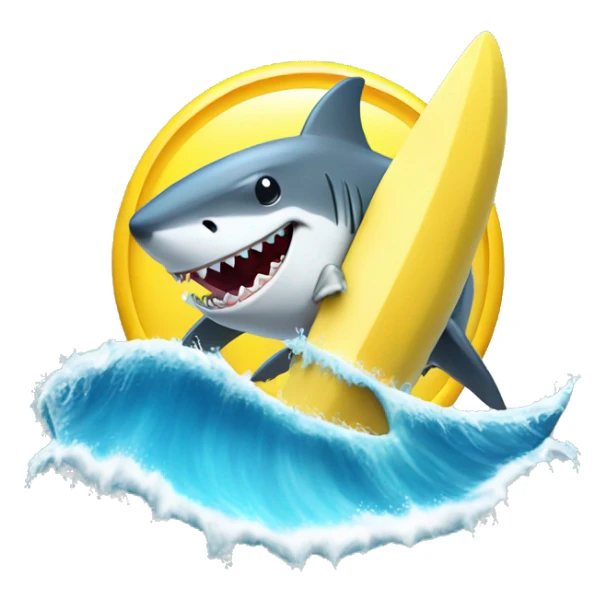 shark surfing and eating a banana sticker