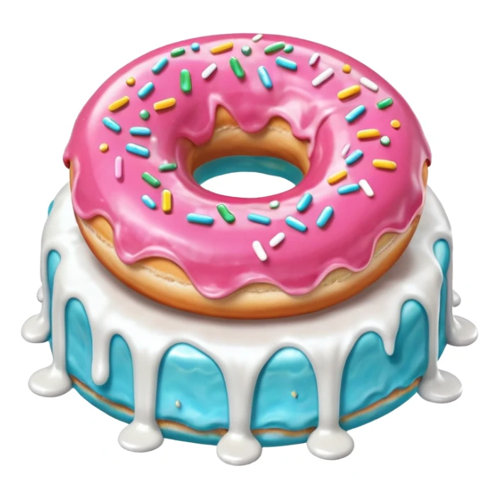 Pink donut with excessive amounts of white icing running down and through the hole of the donut, a waterfall of white icing. sticker
