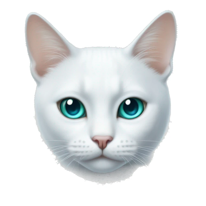 A white cat with a blue right eye and a green left eye sticker