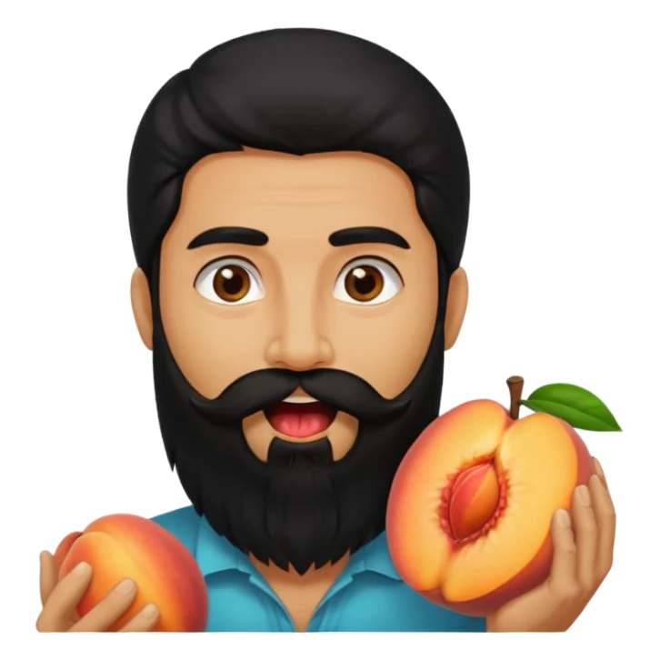 Indian man with a long beard and long hair has a peach in his mouth  sticker