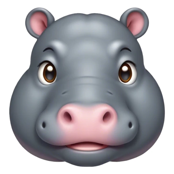 Cinematic Cute Hippo Portrait Emoji, Head tilted playfully and inquisitively, featuring a glossy slate-gray hide with a gentle sheen and round, sparkling eyes filled with curious charm, Simplified yet irresistibly adorable features, highly detailed, glowing with a warm, friendly glow, high shine, affectionate and serene, stylized with a touch of aquatic whimsy, bright and endearing, soft glowing outline, capturing the essence of a mischievous yet loving hippo, so playful it feels like it could splash out of the screen and into your arms! sticker