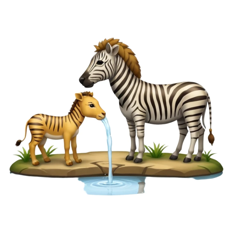 zebra and lion drinking water from pond sticker