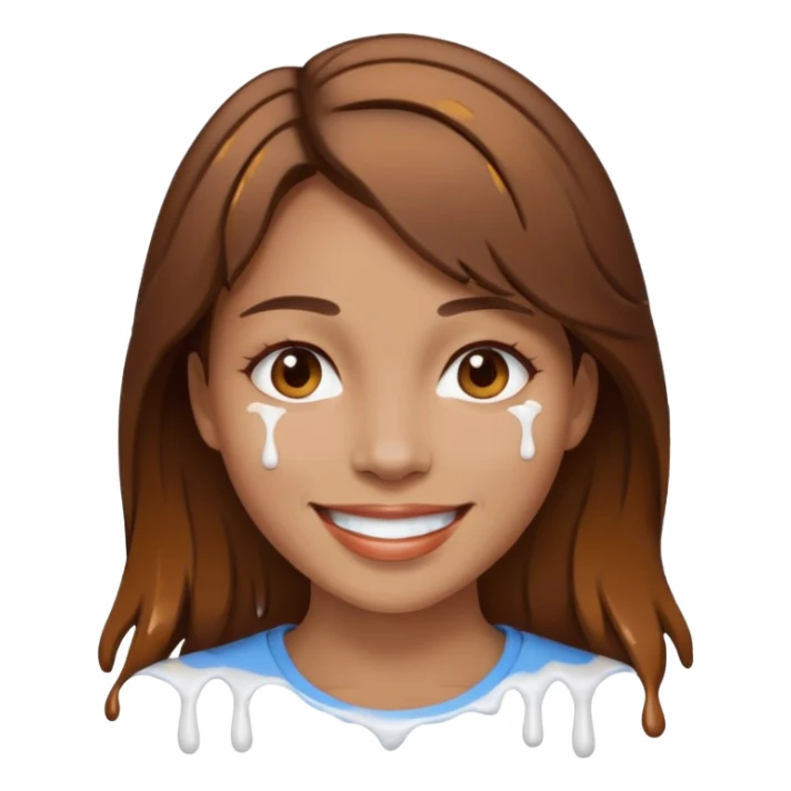 Brown Hair Woman , white paint , drip, face, happy sticker