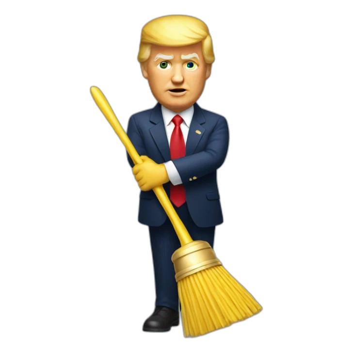 Trump with a golden toilet brush in hand sticker
