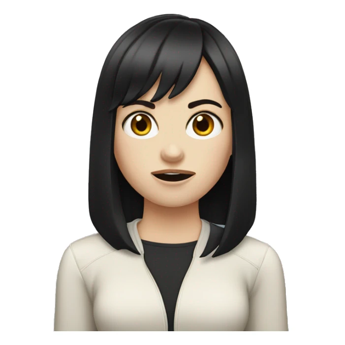 white girl with black hair and bangs outraged sticker