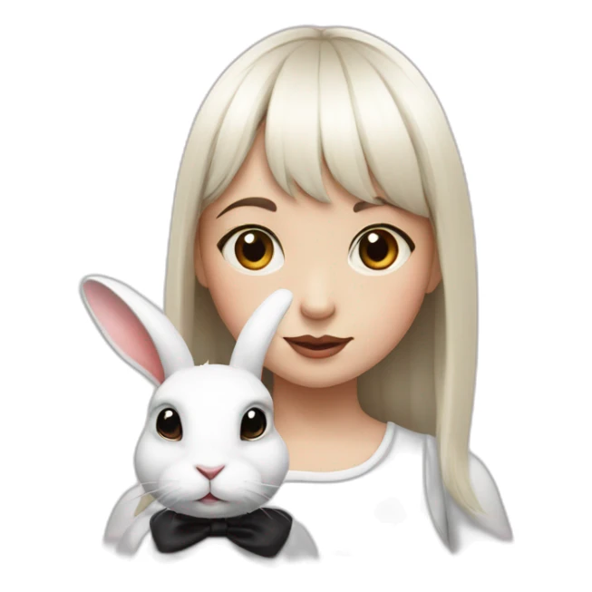 white rabbit with a little girl with black bangs sticker