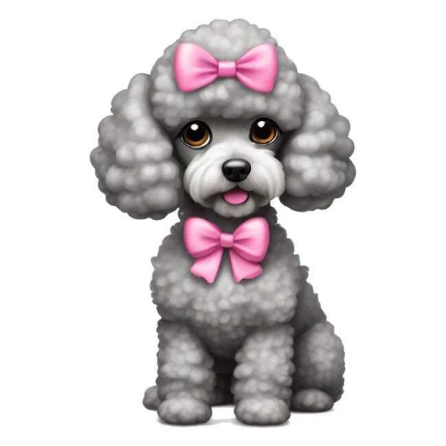 Grey and white toy poodle with pink bow on head  sticker