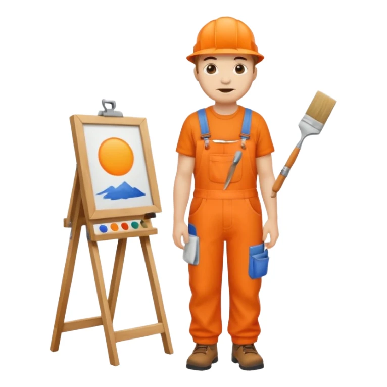 painter in orange overalls standing full body sticker