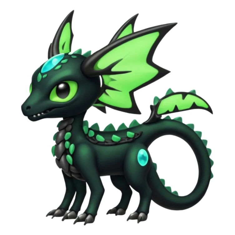 Horned Evil Cool Handsome Badass Edgy Obsidian-black and neon-glowing-green skeletal Meloetta-Salandit-Gorebyss-Zygarde-Pokémon-Fakémon-creature-fusion-hybrid sticker