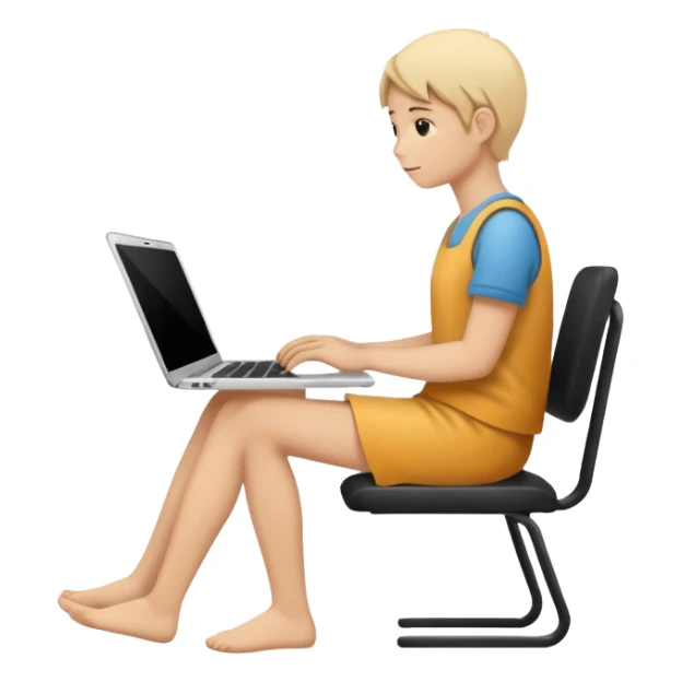 Minimalistic flat vector icon, iOS style, thin black contour on white background. Person silhouette sitting with a laptop, code brackets <> on the screen. Clean, no te sticker