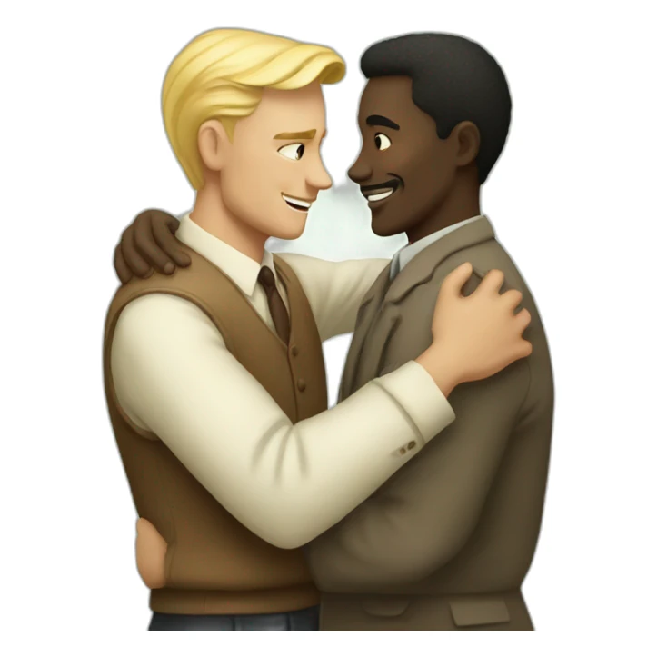 Hungarian 50s blond man hugs African 50s man sticker
