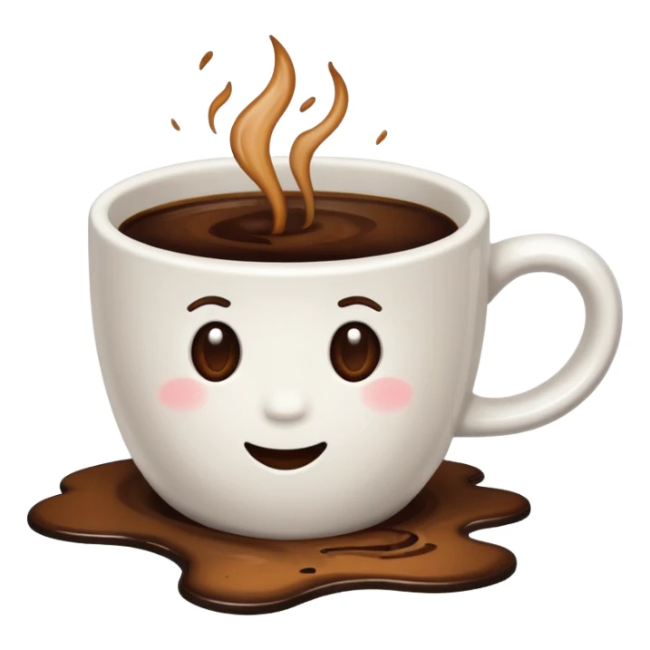 a white coffee cup with spilled, burnt-looking coffee sticker