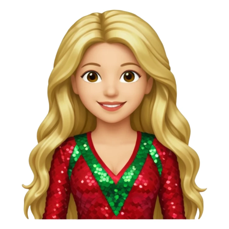 Shakira with long dark blonde hair, red green sequin outfit sticker