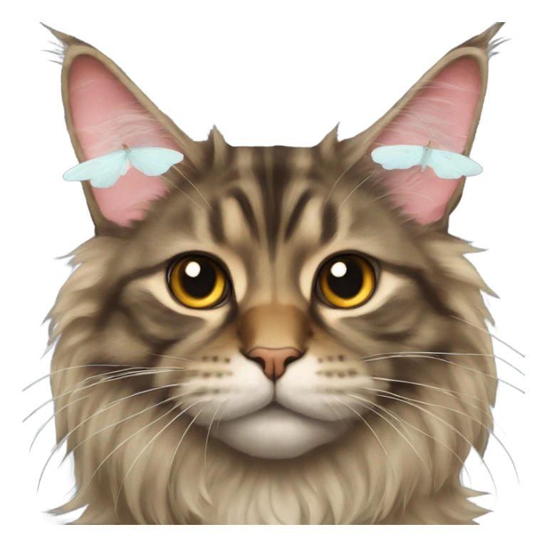 Maine Coon with a stupid face and butterfly on his nose sticker