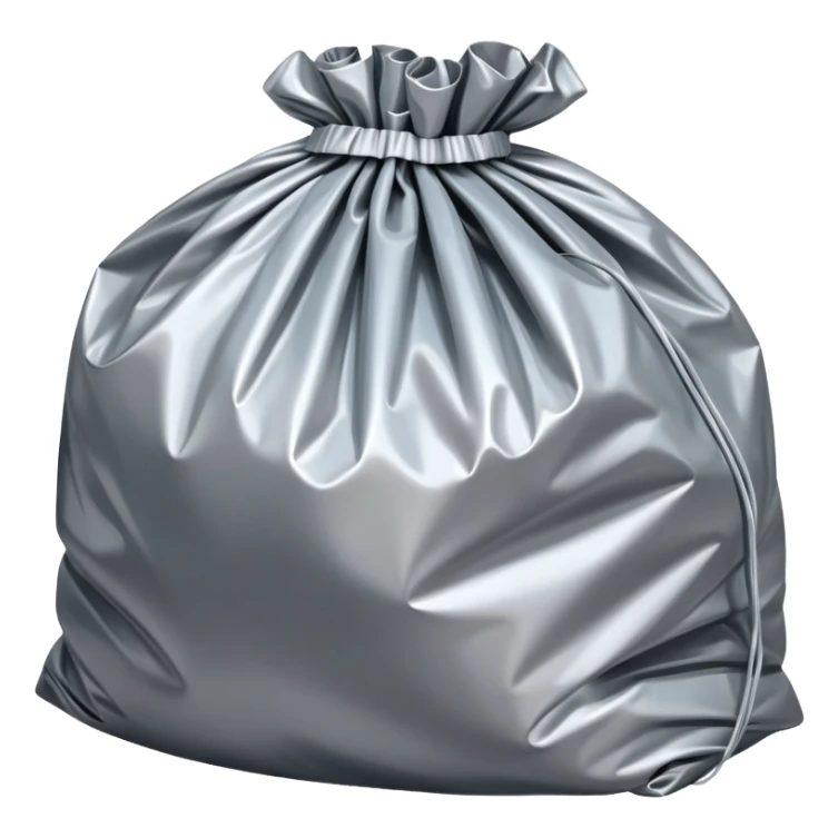 Garbage bag, silver, with very limited color palette, and minimal shading sticker
