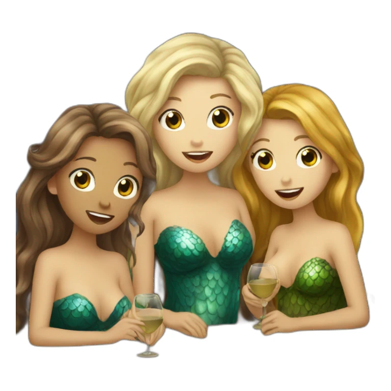 Three mermaids (1 blond, 2 brown hair) drinking wine sticker